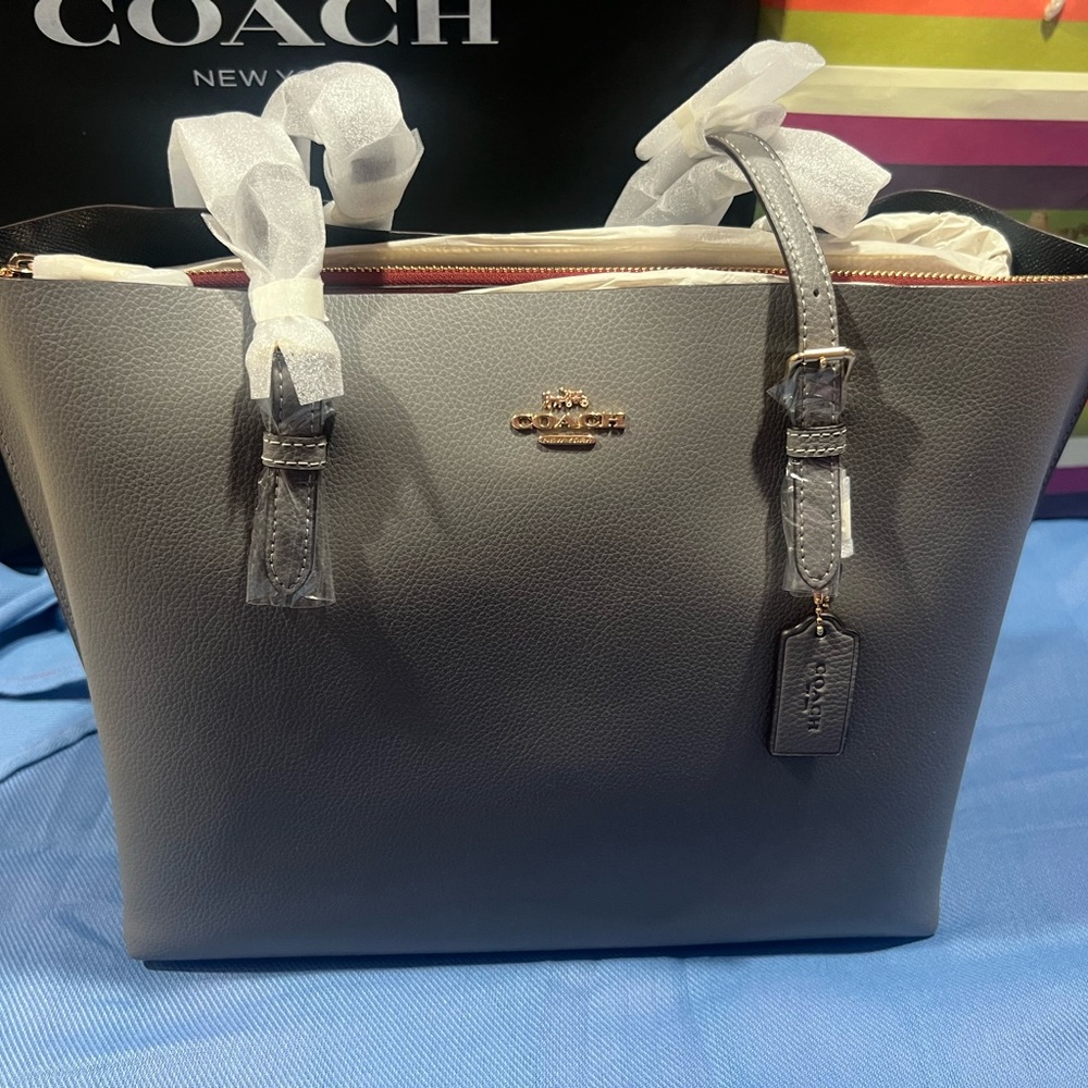 Coach Gray Leather Tote with Signature Design